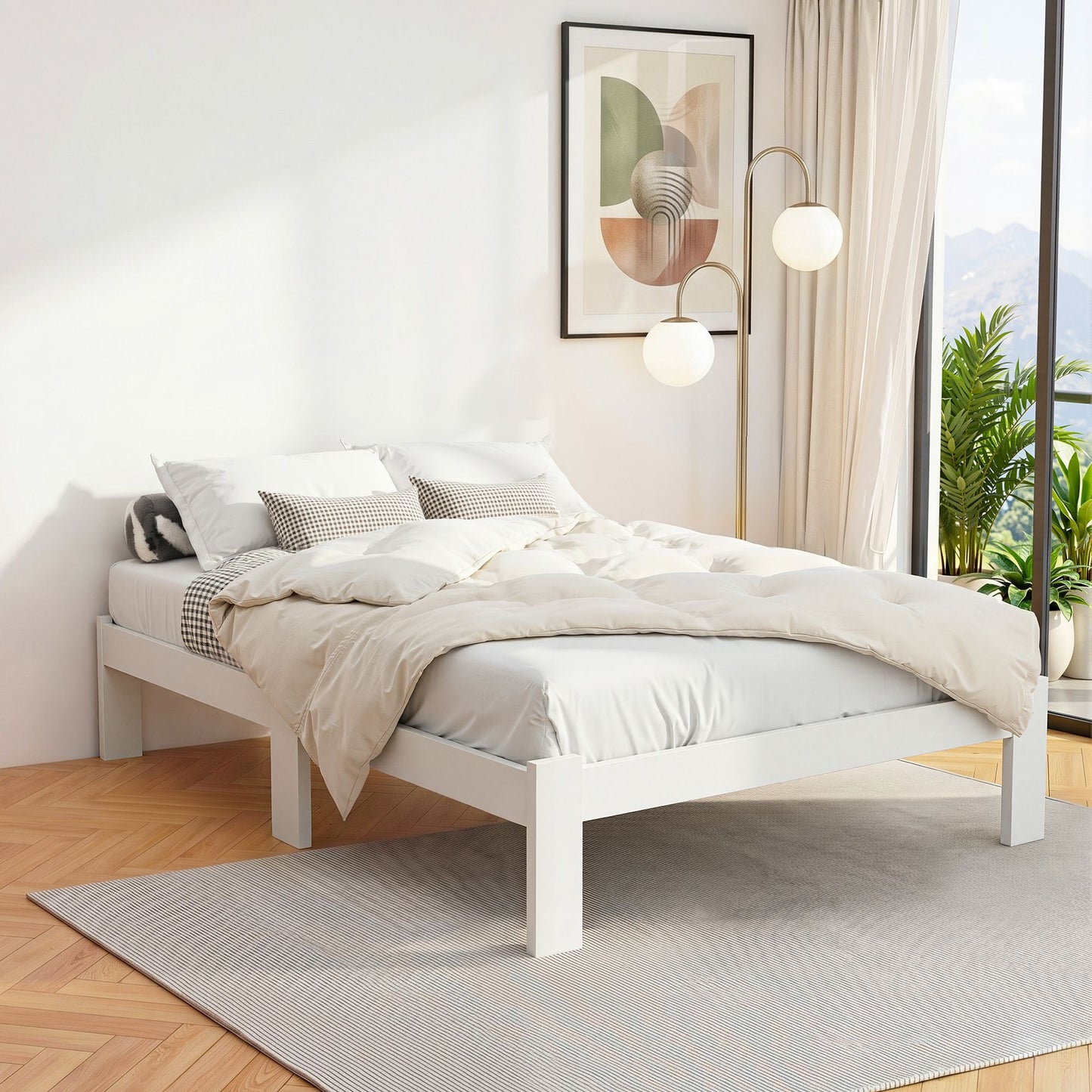 Artiss Bed Frame Double Size Wooden White JADE WBED-C-040D-137-AB