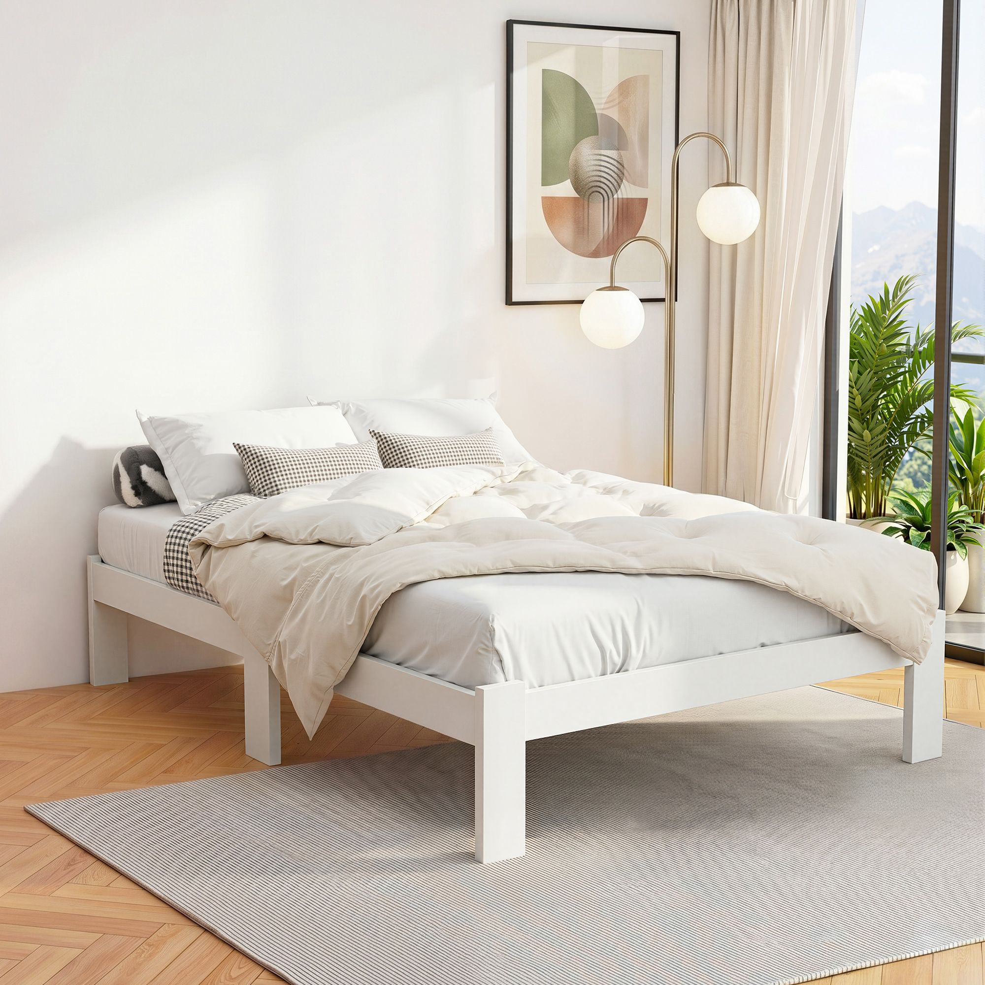 Artiss Bed Frame Double Size Wooden White JADE WBED-C-040D-137-AB