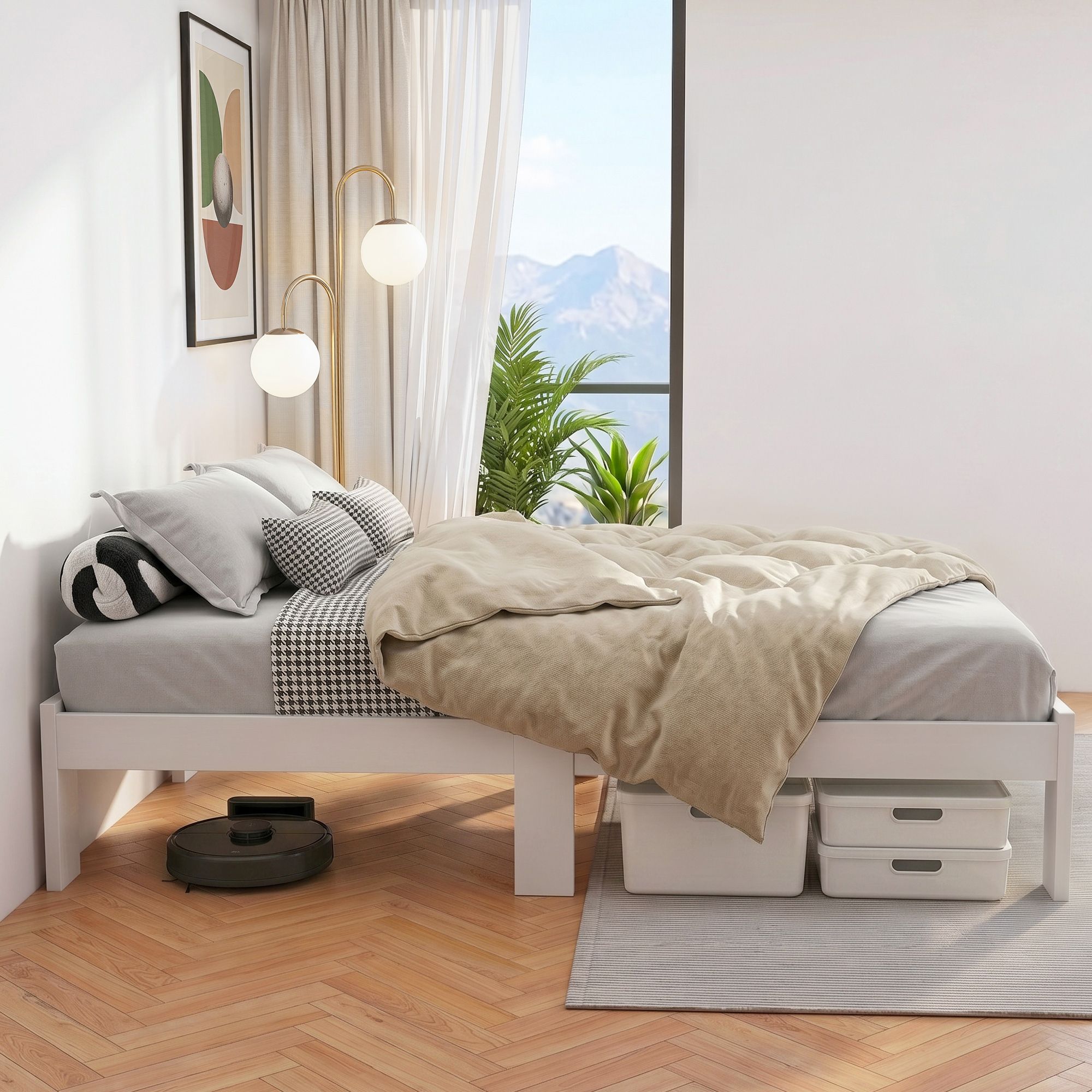 Artiss Bed Frame Double Size Wooden White JADE WBED-C-040D-137-AB