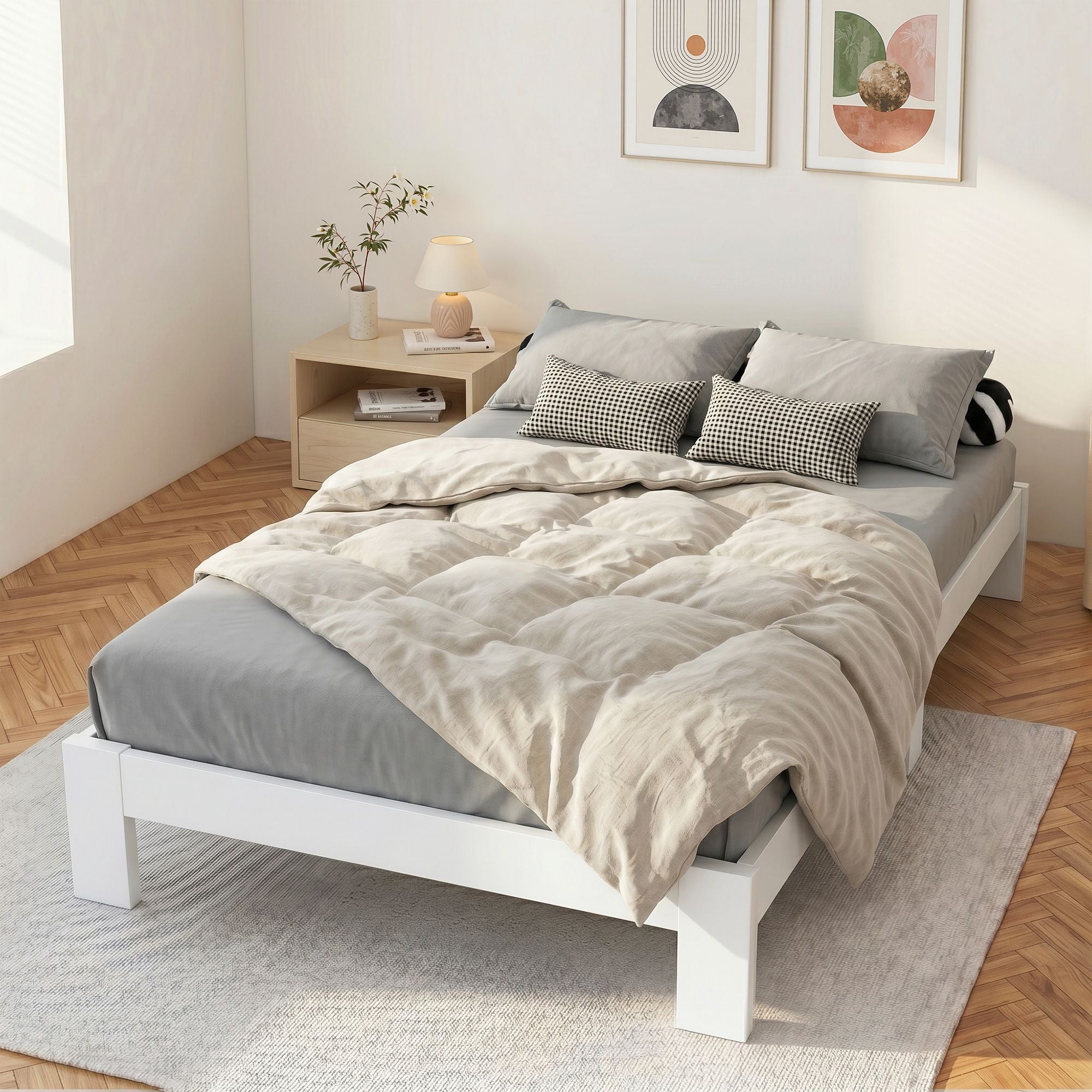 Artiss Bed Frame Double Size Wooden White JADE WBED-C-040D-137-AB