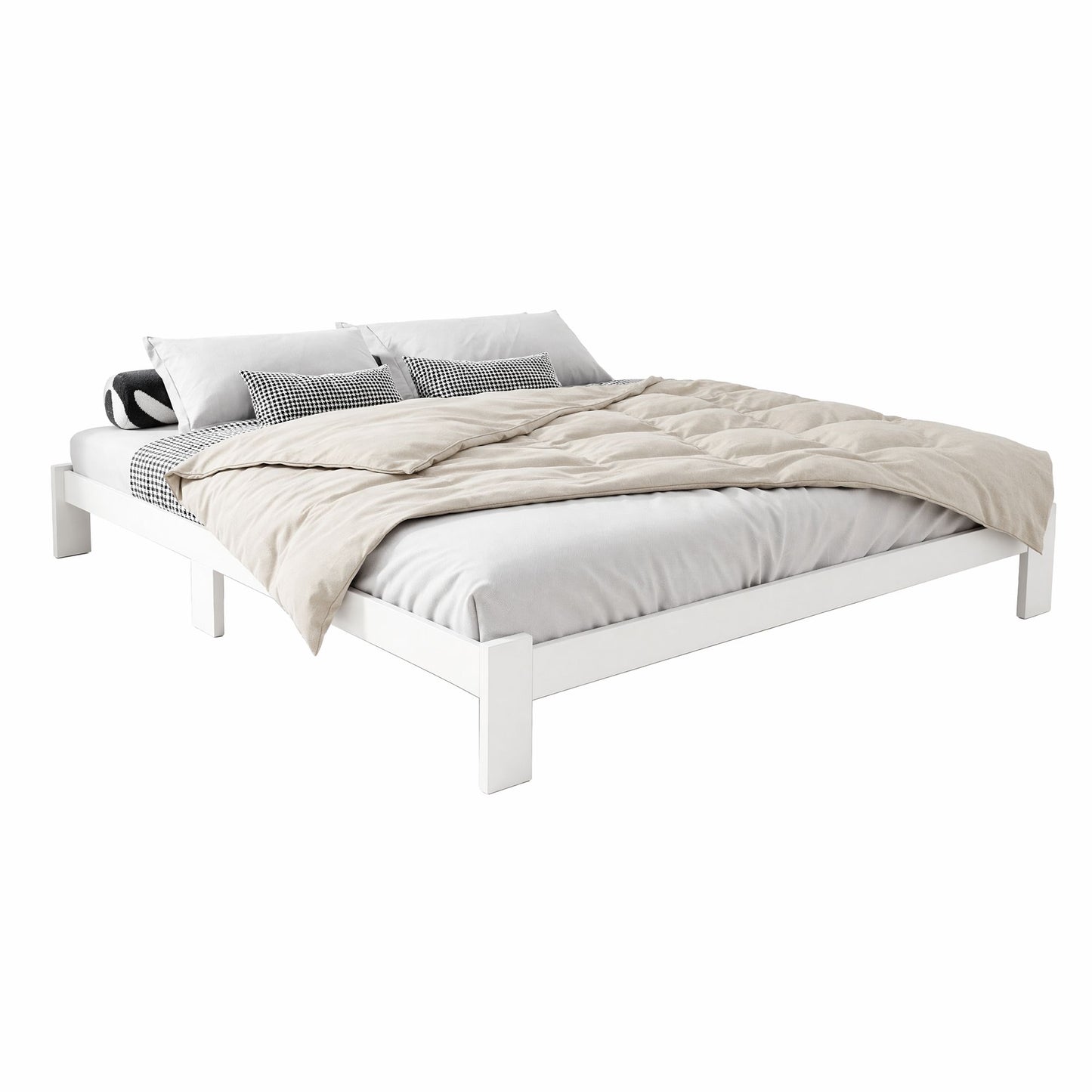 Artiss Bed Frame Queen Size Wooden White JADE WBED-C-040Q-N-153-AB