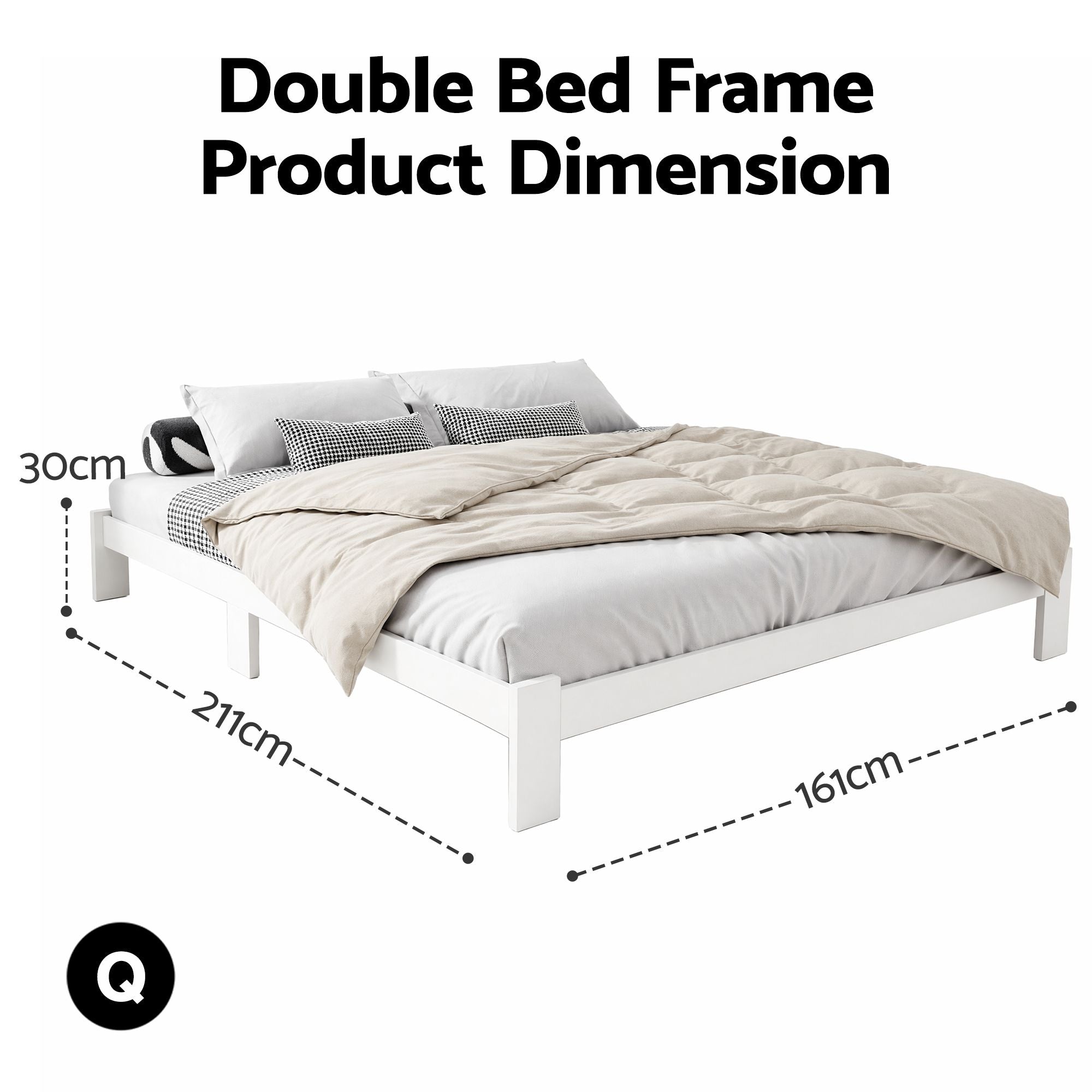 Artiss Bed Frame Queen Size Wooden White JADE WBED-C-040Q-N-153-AB