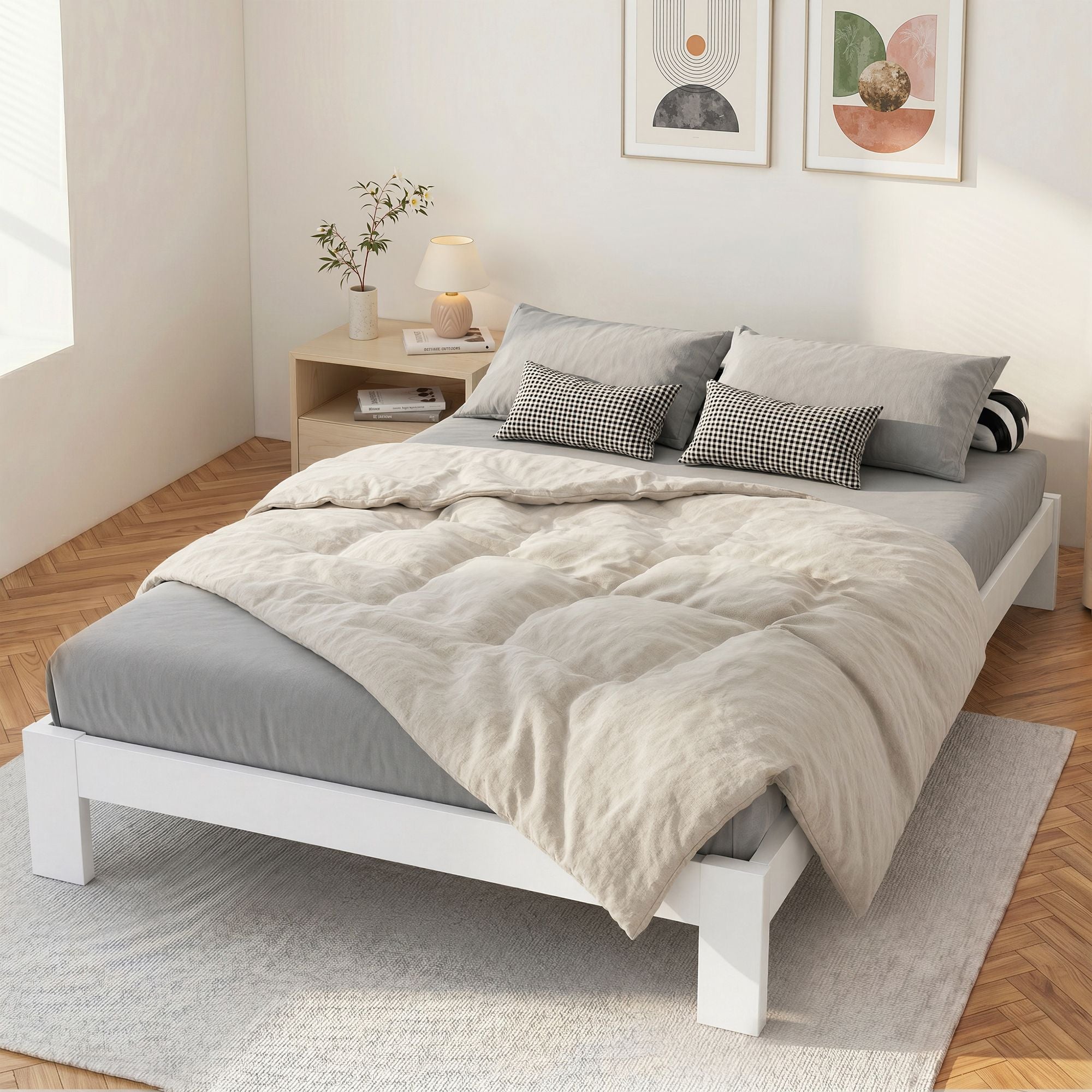 Artiss Bed Frame Queen Size Wooden White JADE WBED-C-040Q-N-153-AB