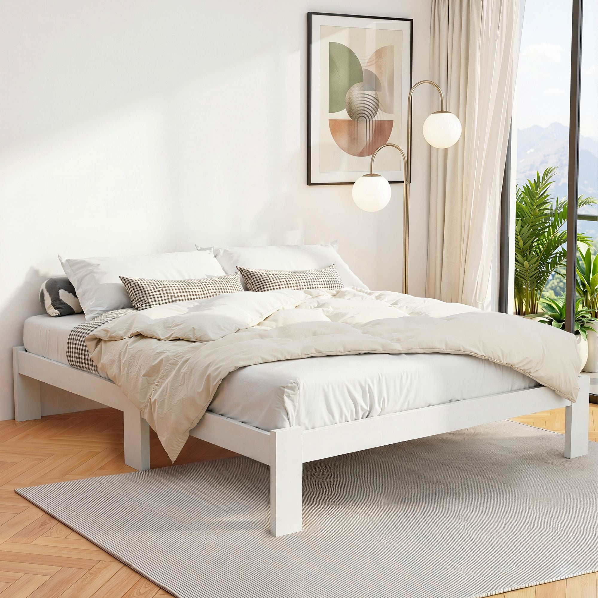 Artiss Bed Frame Queen Size Wooden White JADE WBED-C-040Q-N-153-AB