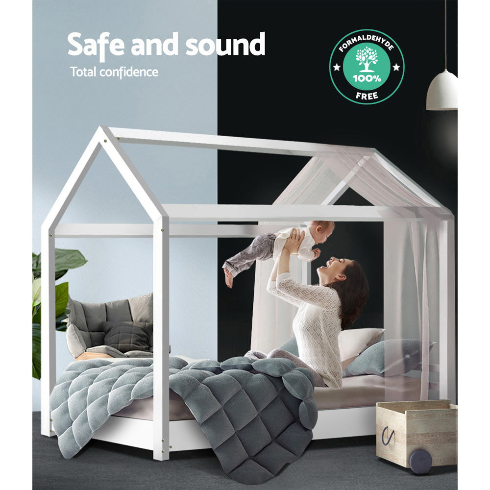 Artiss Bed Frame Wooden Kids House Frame White CASA WBED-C-057S-WH