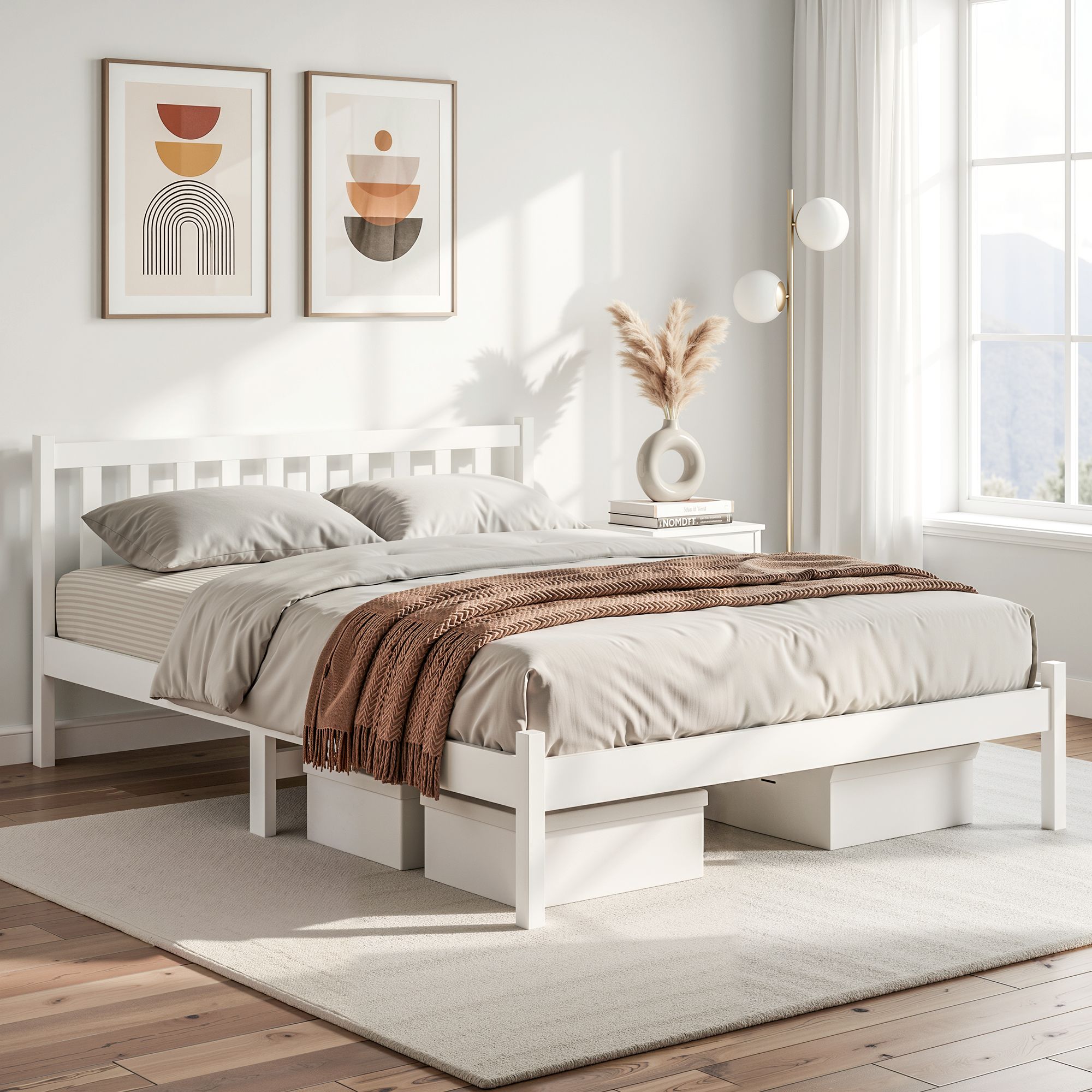 Artiss Bed Frame Queen Size Wooden White SOFIE WBED-D-001Q-WH-AB