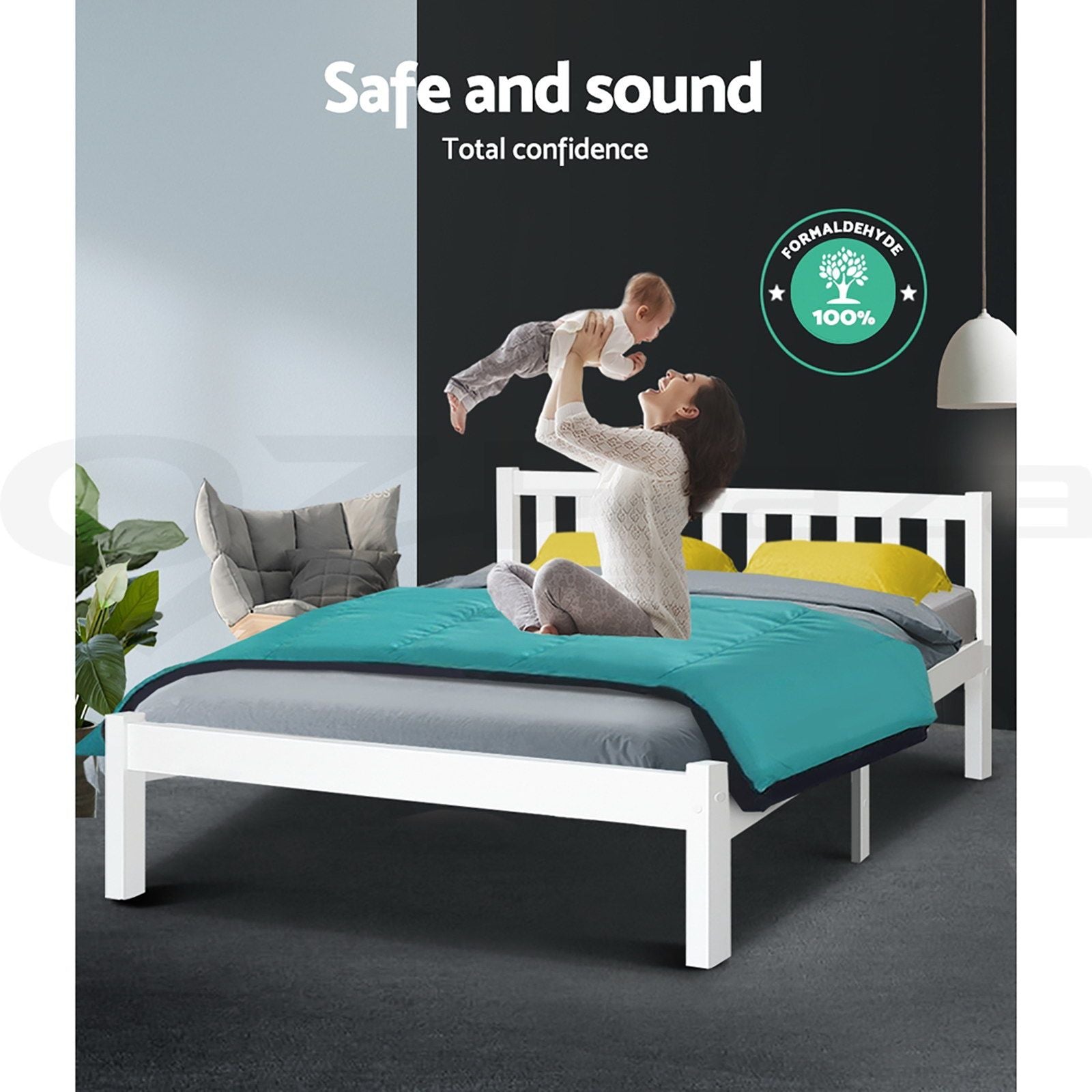 Artiss Bed Frame Queen Size Wooden White SOFIE WBED-D-001Q-WH-AB