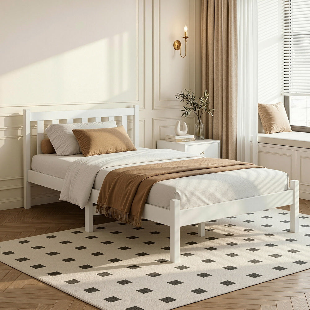 Artiss Bed Frame Single Size Wooden White SOFIE WBED-D-001S-WH