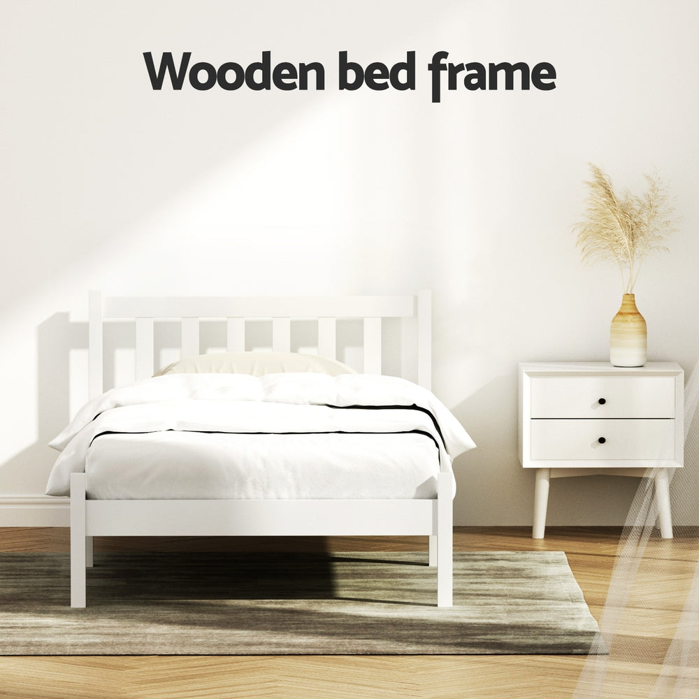 Artiss Bed Frame Single Size Wooden White SOFIE WBED-D-001S-WH