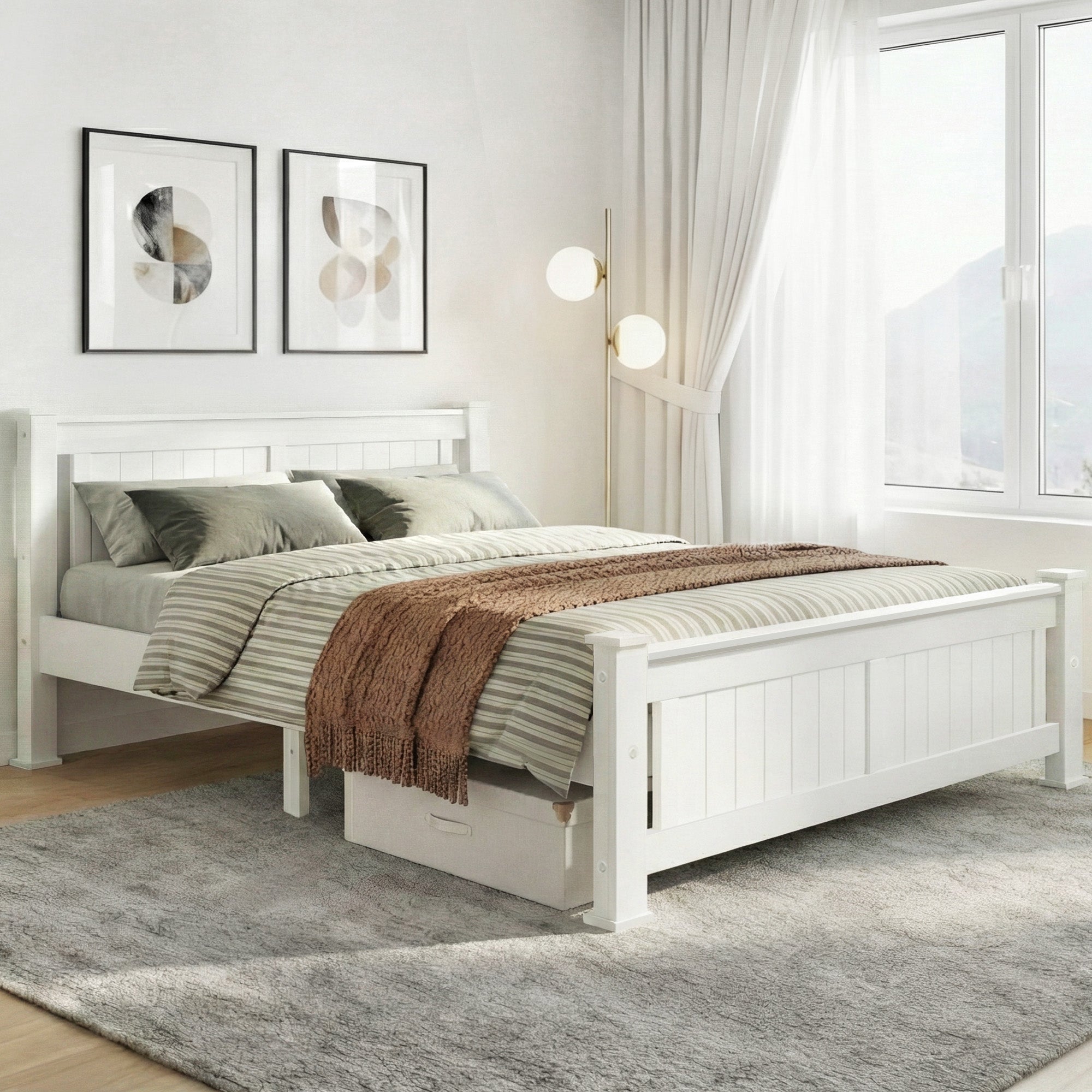 Artiss Bed Frame Double Size Wooden White RIO WBED-D-004D-137-AB