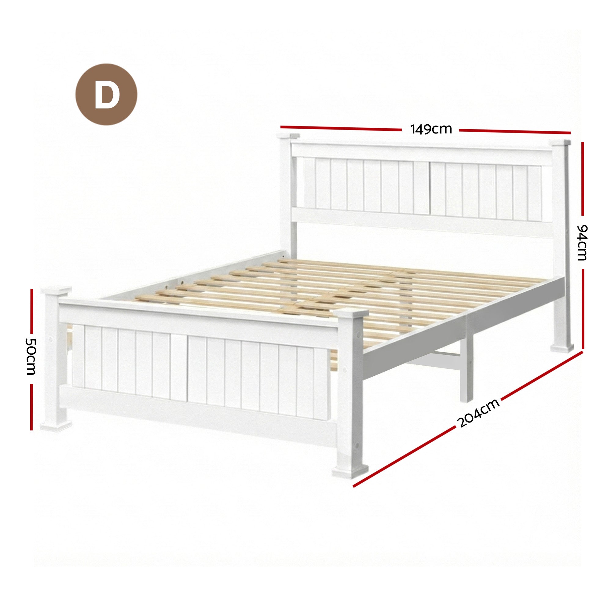 Artiss Bed Frame Double Size Wooden White RIO WBED-D-004D-137-AB
