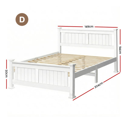 Artiss Bed Frame Double Size Wooden White RIO WBED-D-004D-137-AB
