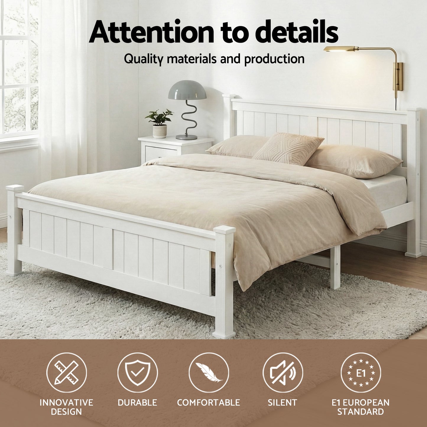 Artiss Bed Frame Double Size Wooden White RIO WBED-D-004D-137-AB