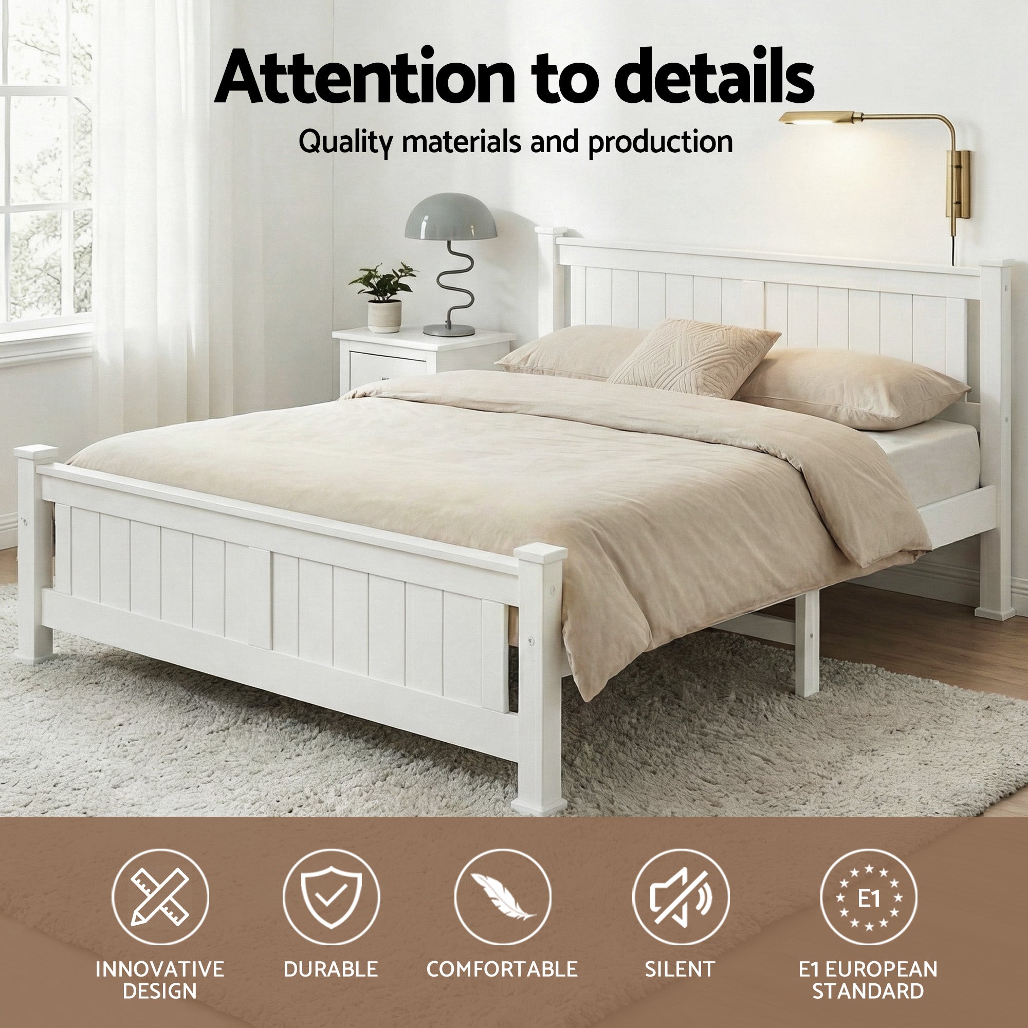 Artiss Bed Frame Double Size Wooden White RIO WBED-D-004D-137-AB