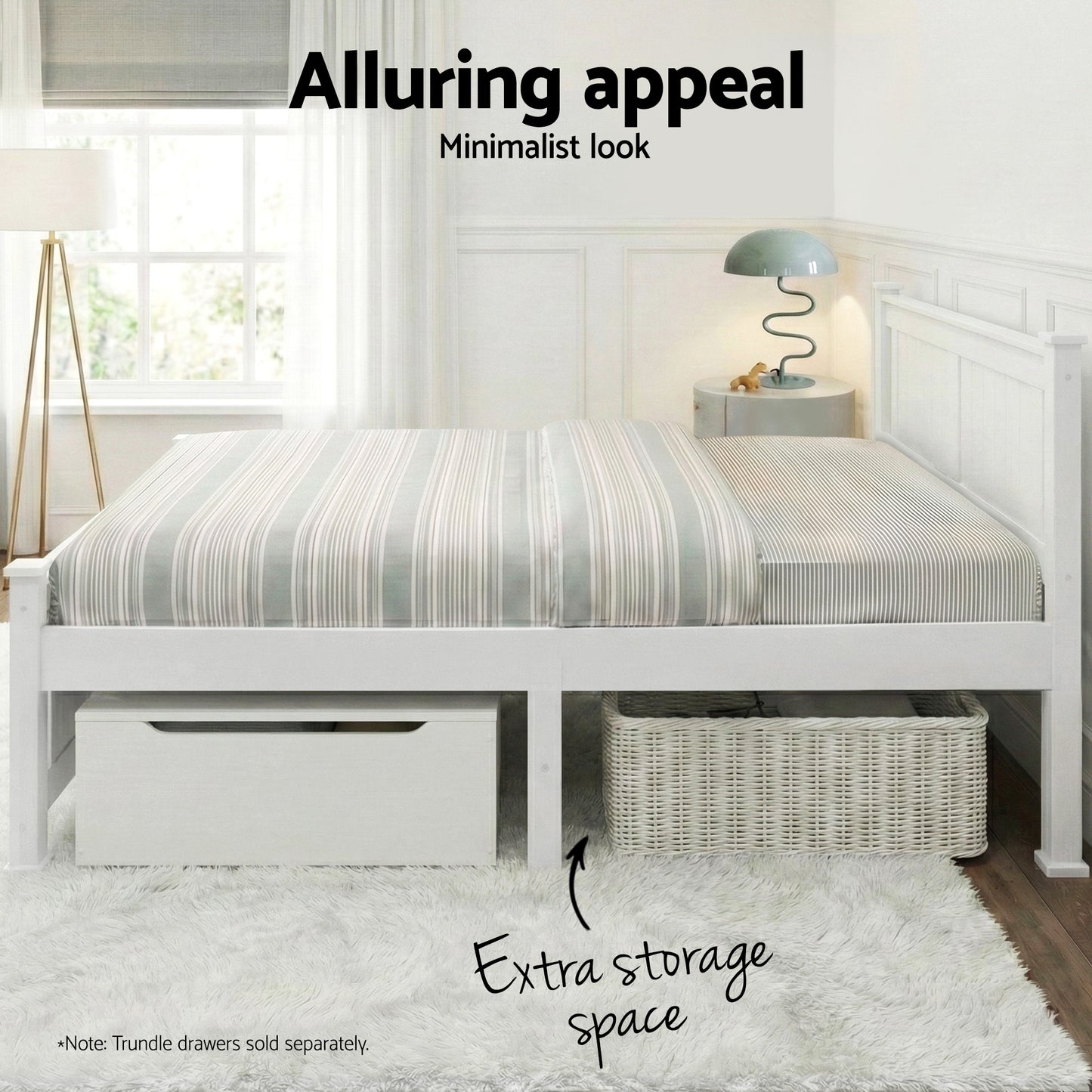 Artiss Bed Frame Double Size Wooden White RIO WBED-D-004D-137-AB
