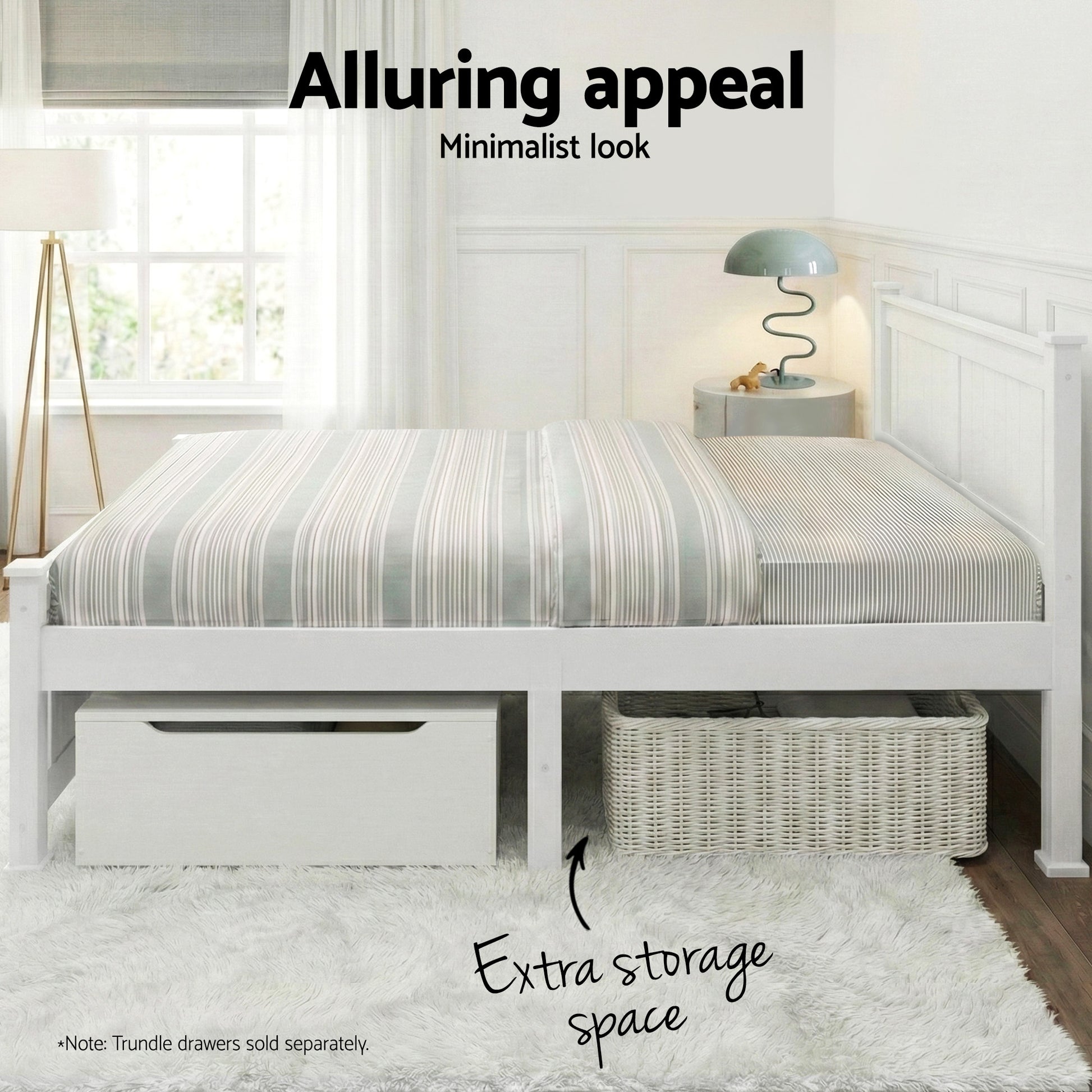 Artiss Bed Frame Double Size Wooden White RIO WBED-D-004D-137-AB