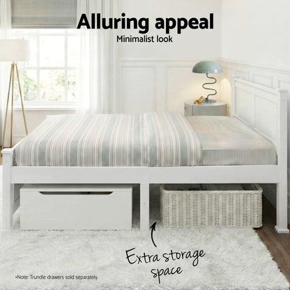 Artiss Bed Frame Double Size Wooden White RIO WBED-D-004D-137-AB