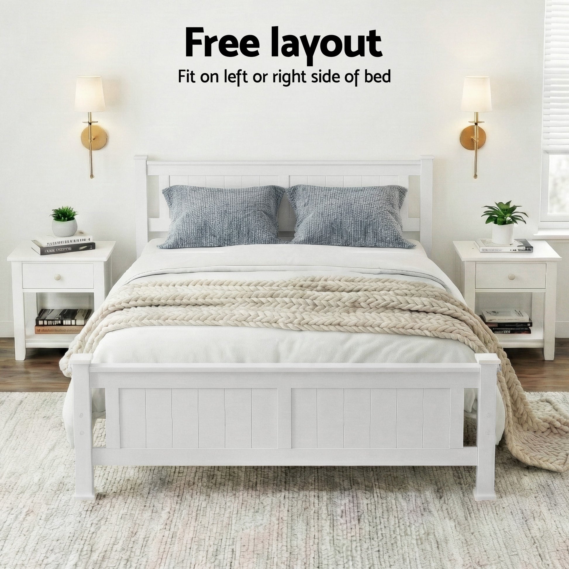 Artiss Bed Frame Double Size Wooden White RIO WBED-D-004D-137-AB