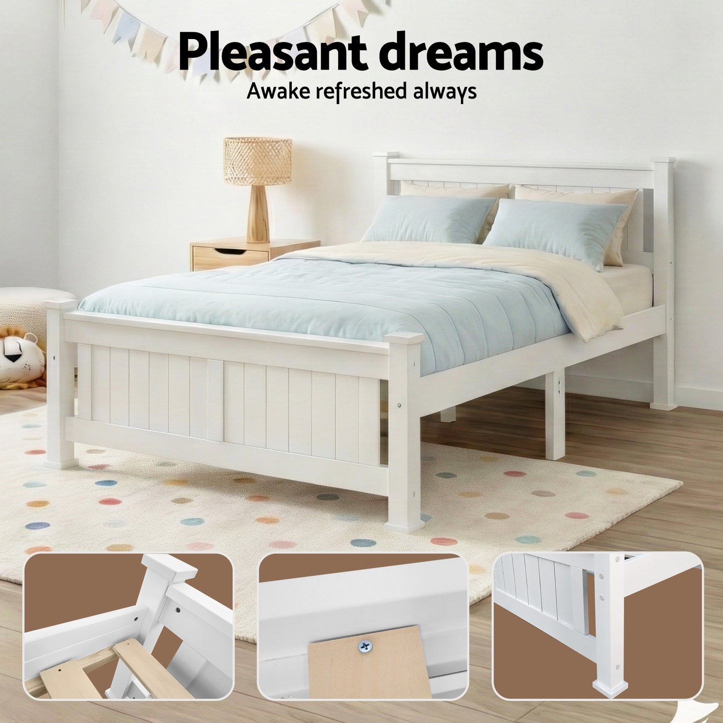 Artiss Bed Frame Double Size Wooden White RIO WBED-D-004D-137-AB
