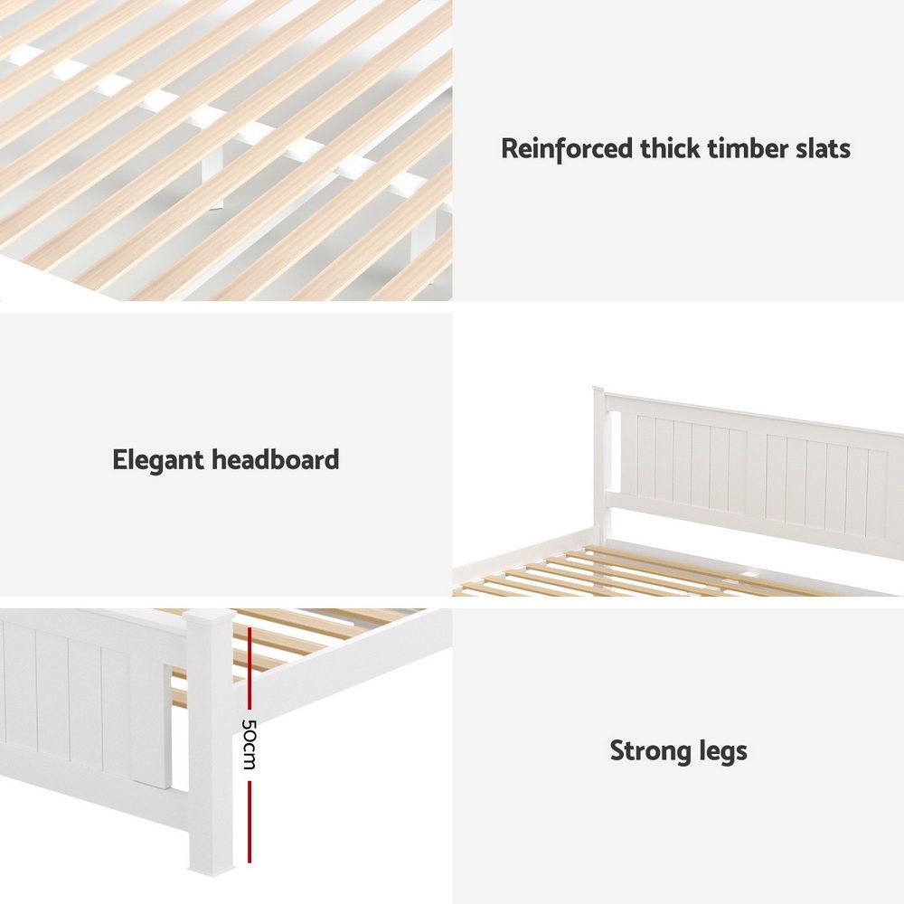 Artiss Bed Frame Double Size Wooden Platform with 2 Storage Drawers White RIO WBED-D-004D-137-DRAW