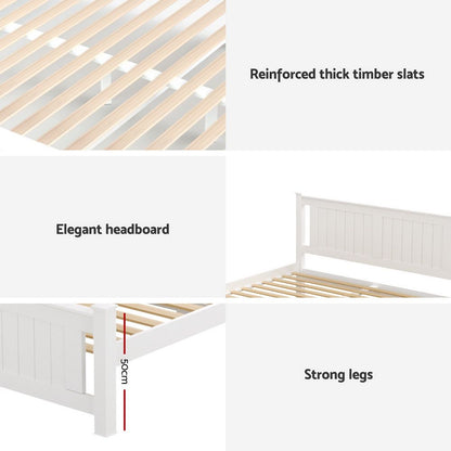 Artiss Bed Frame Double Size Wooden Platform with 2 Storage Drawers White RIO WBED-D-004D-137-DRAW