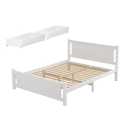 Artiss Bed Frame Double Size Wooden Platform with 2 Storage Drawers White RIO WBED-D-004D-137-DRAW