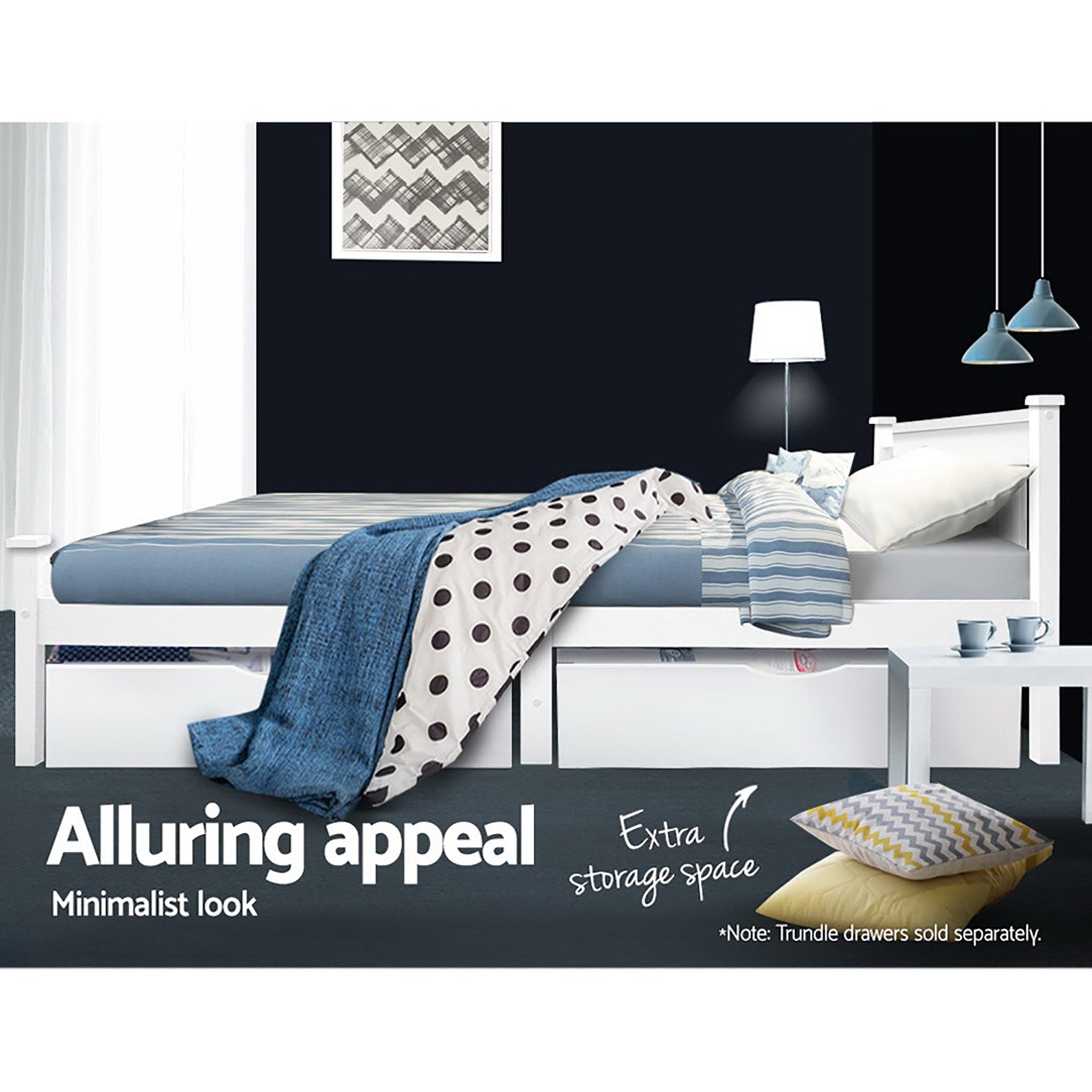 Artiss Bed Frame King Single Size Wooden White RIO WBED-D-004KS-107-AB