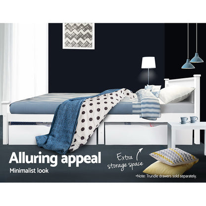 Artiss Bed Frame King Single Size Wooden White RIO WBED-D-004KS-107-AB