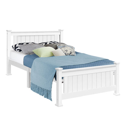 Artiss Bed Frame King Single Size Wooden White RIO WBED-D-004KS-107-AB