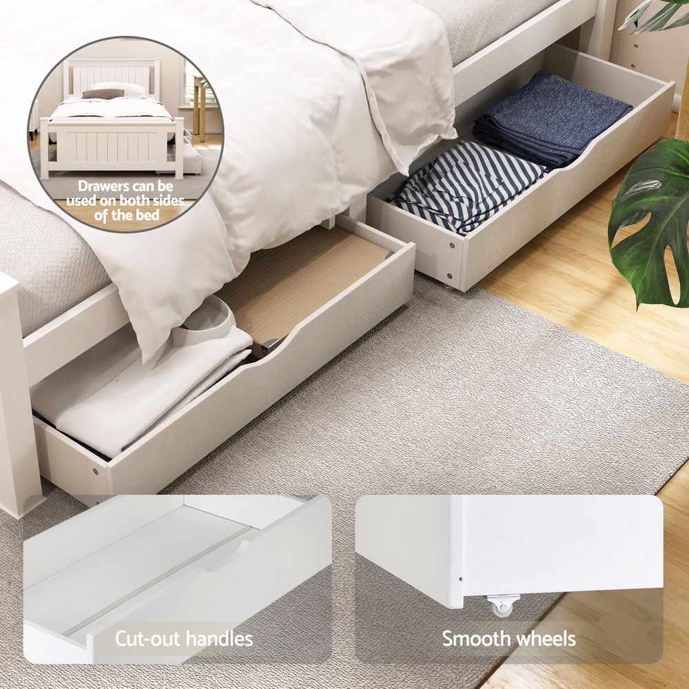 Artiss Bed Frame King Single Size Wooden Platform with 2 Storage Drawers White RIO WBED-D-004KS-107-DRAW