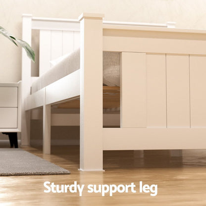 Artiss Bed Frame King Single Size Wooden Platform with 2 Storage Drawers White RIO WBED-D-004KS-107-DRAW