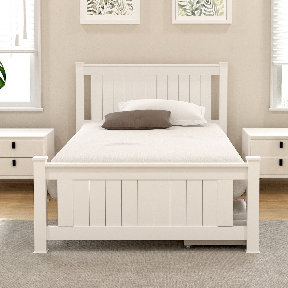 Artiss Bed Frame King Single Size Wooden Platform with 2 Storage Drawers White RIO WBED-D-004KS-107-DRAW