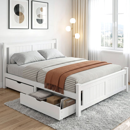 Artiss Bed Frame Queen Size Wooden Platform with 2 Storage Drawers White RIO WBED-D-004Q-153-DRAW