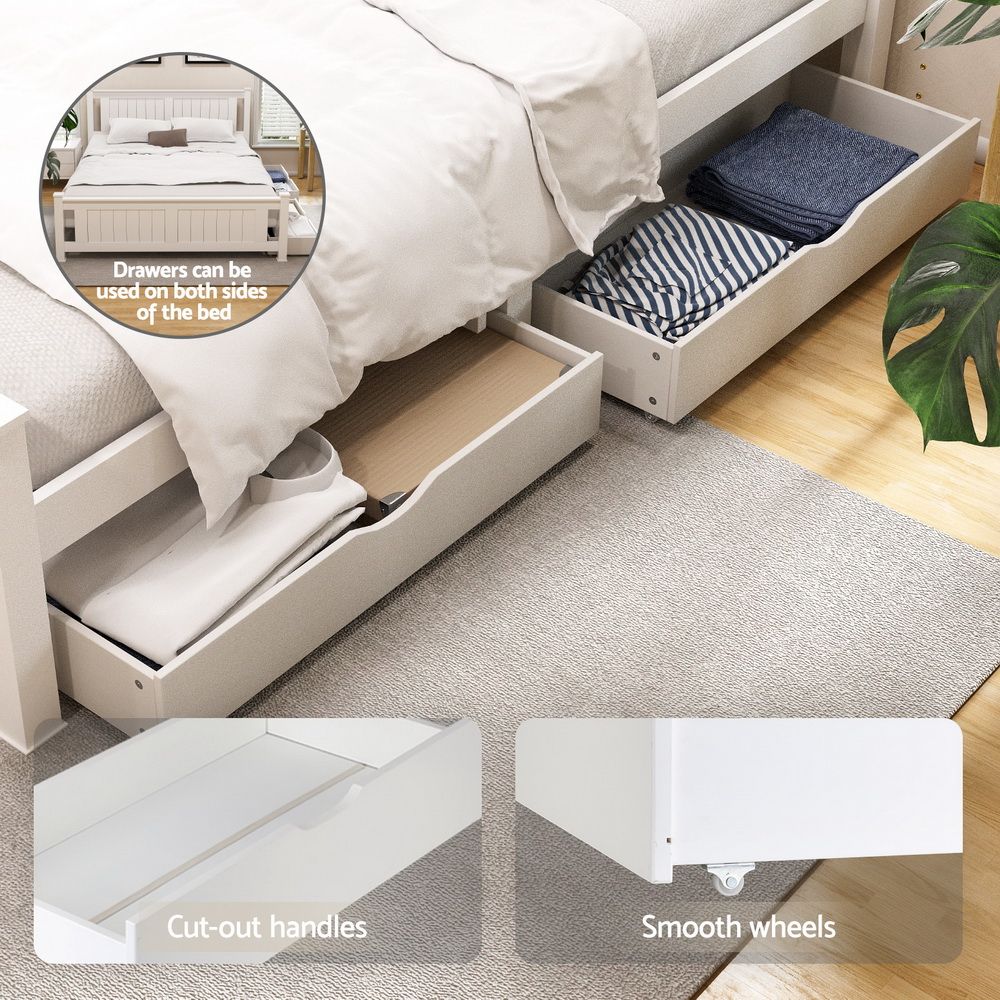 Artiss Bed Frame Queen Size Wooden Platform with 2 Storage Drawers White RIO WBED-D-004Q-153-DRAW