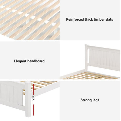 Artiss Bed Frame Queen Size Wooden Platform with 2 Storage Drawers White RIO WBED-D-004Q-153-DRAW