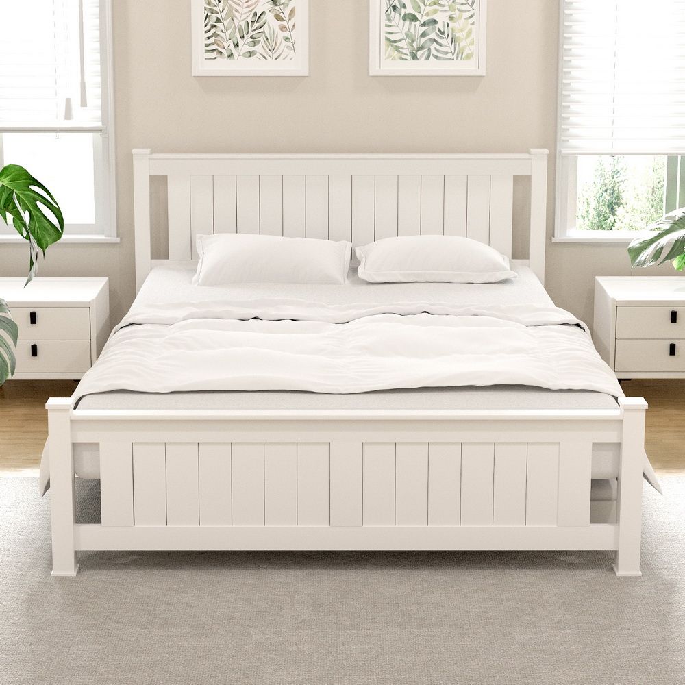 Artiss Bed Frame Queen Size Wooden Platform with 2 Storage Drawers White RIO WBED-D-004Q-153-DRAW
