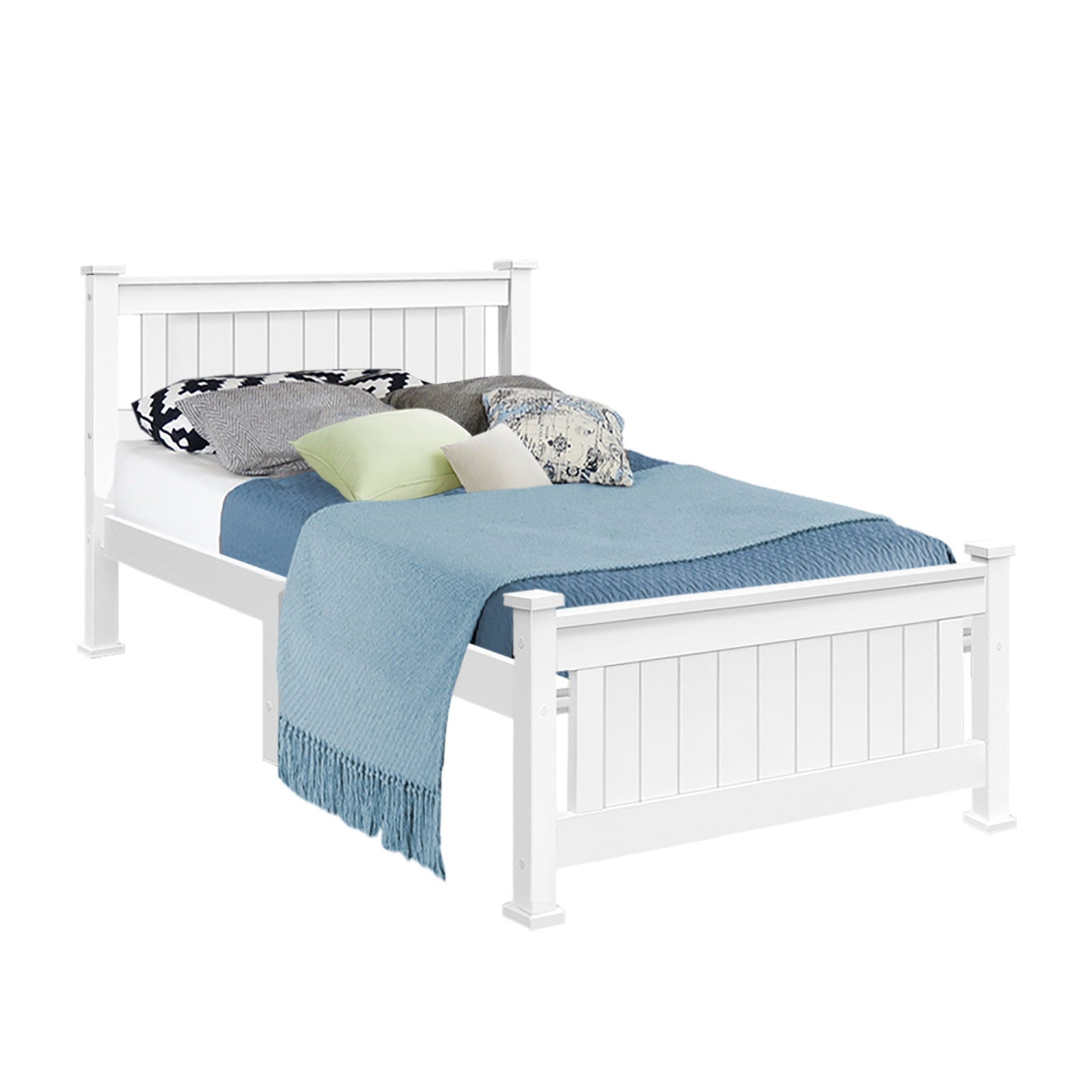 Artiss Bed Frame Single Size Wooden White RIO WBED-D-004S-92-AB