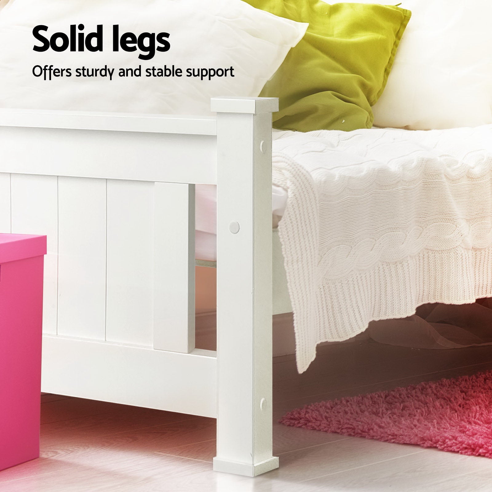 Artiss Bed Frame Single Size Wooden with 2 Drawers White RIO WBED-D-004S-92-DRAW-AB