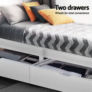 Artiss Bed Frame Single Size Wooden with 2 Drawers White RIO WBED-D-004S-92-DRAW-AB