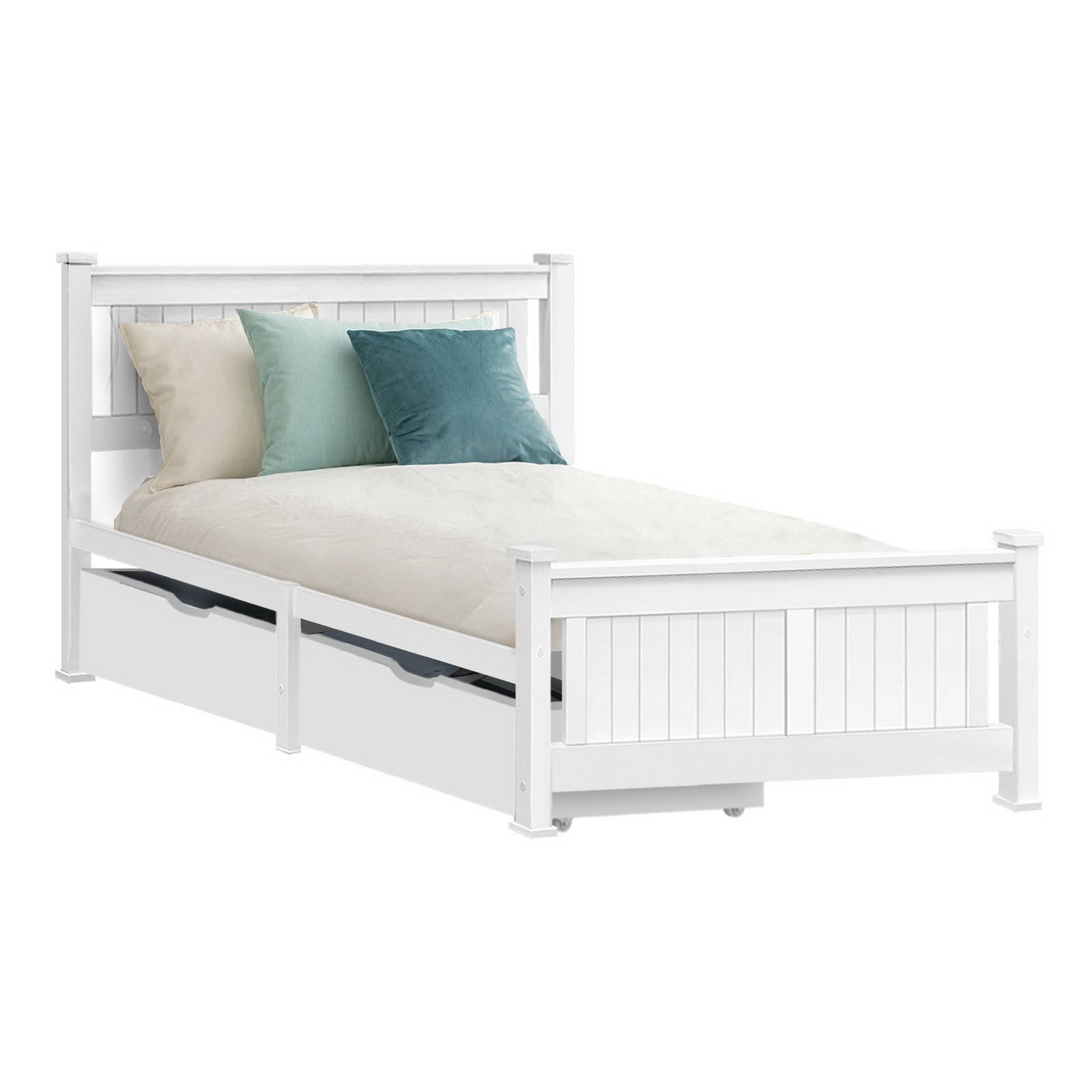 Artiss Bed Frame Single Size Wooden with 2 Drawers White RIO WBED-D-004S-92-DRAW-AB