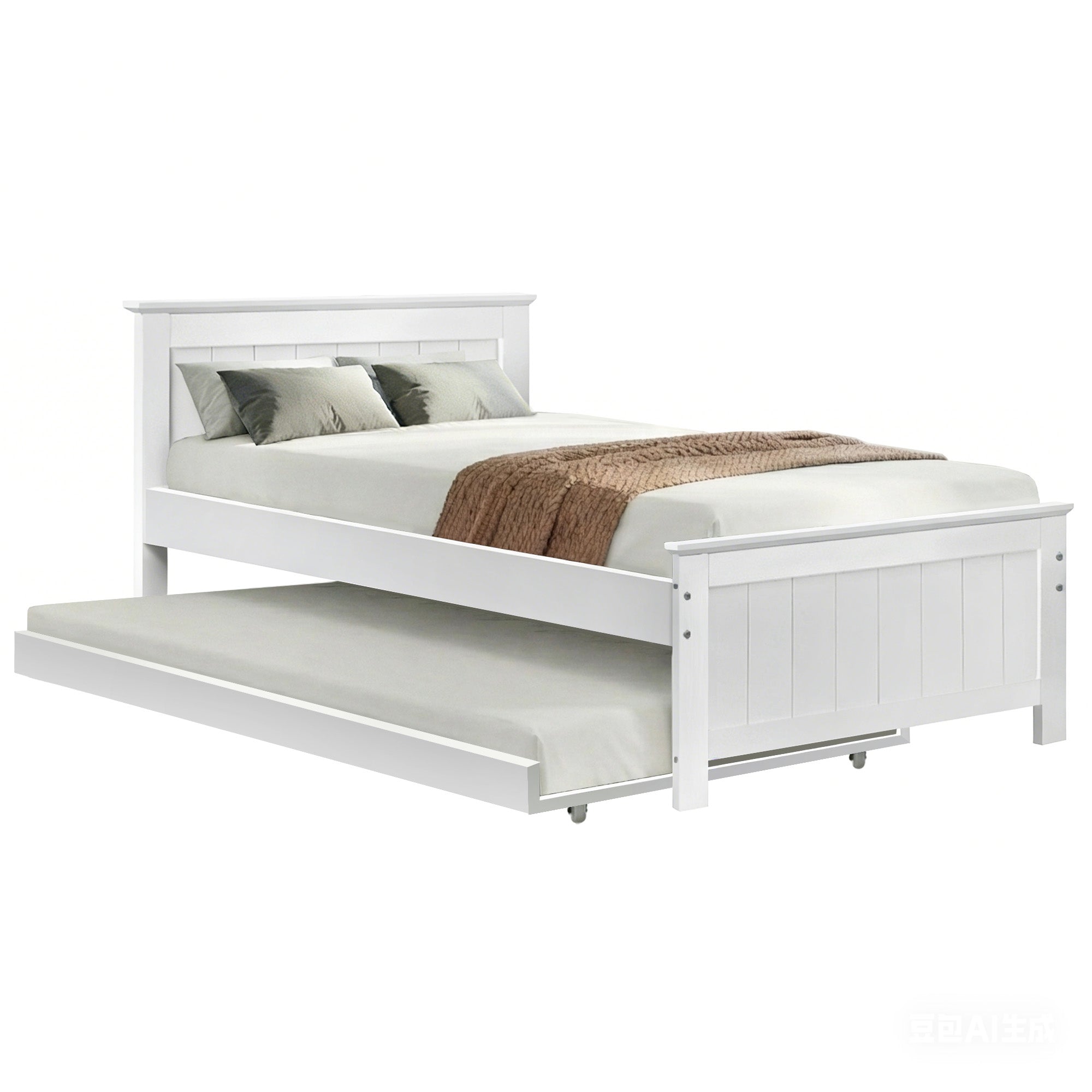 Artiss Bed Frame King Single Size Wooden Trundle Daybed White ELVIS WBED-D-03KS-107-AB