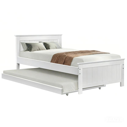 Artiss Bed Frame King Single Size Wooden Trundle Daybed White ELVIS WBED-D-03KS-107-AB