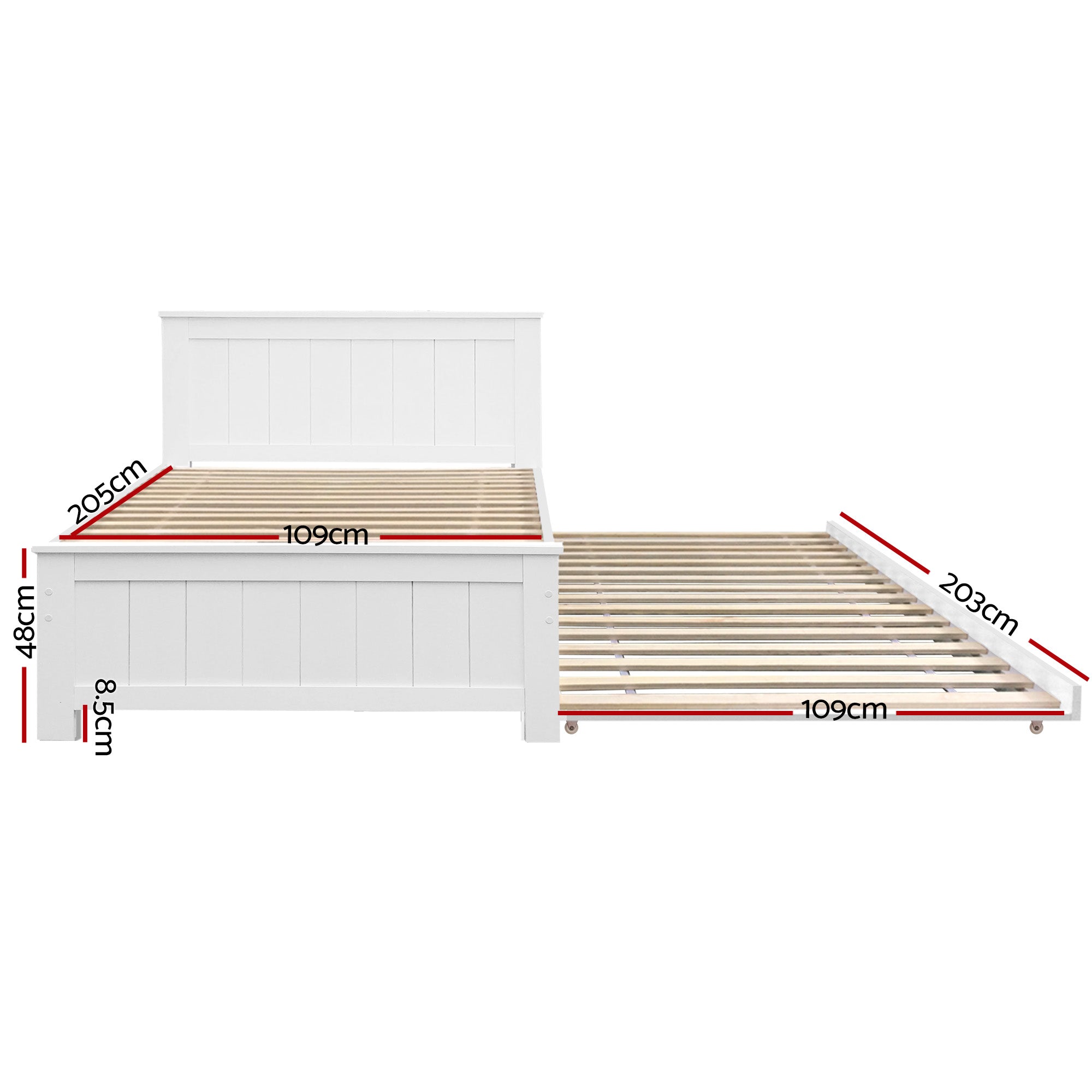 Artiss Bed Frame King Single Size Wooden Trundle Daybed White ELVIS WBED-D-03KS-107-AB