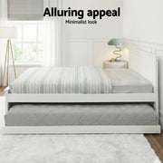 Artiss Bed Frame King Single Size Wooden Trundle Daybed White ELVIS WBED-D-03KS-107-AB