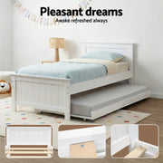 Artiss Bed Frame King Single Size Wooden Trundle Daybed White ELVIS WBED-D-03KS-107-AB