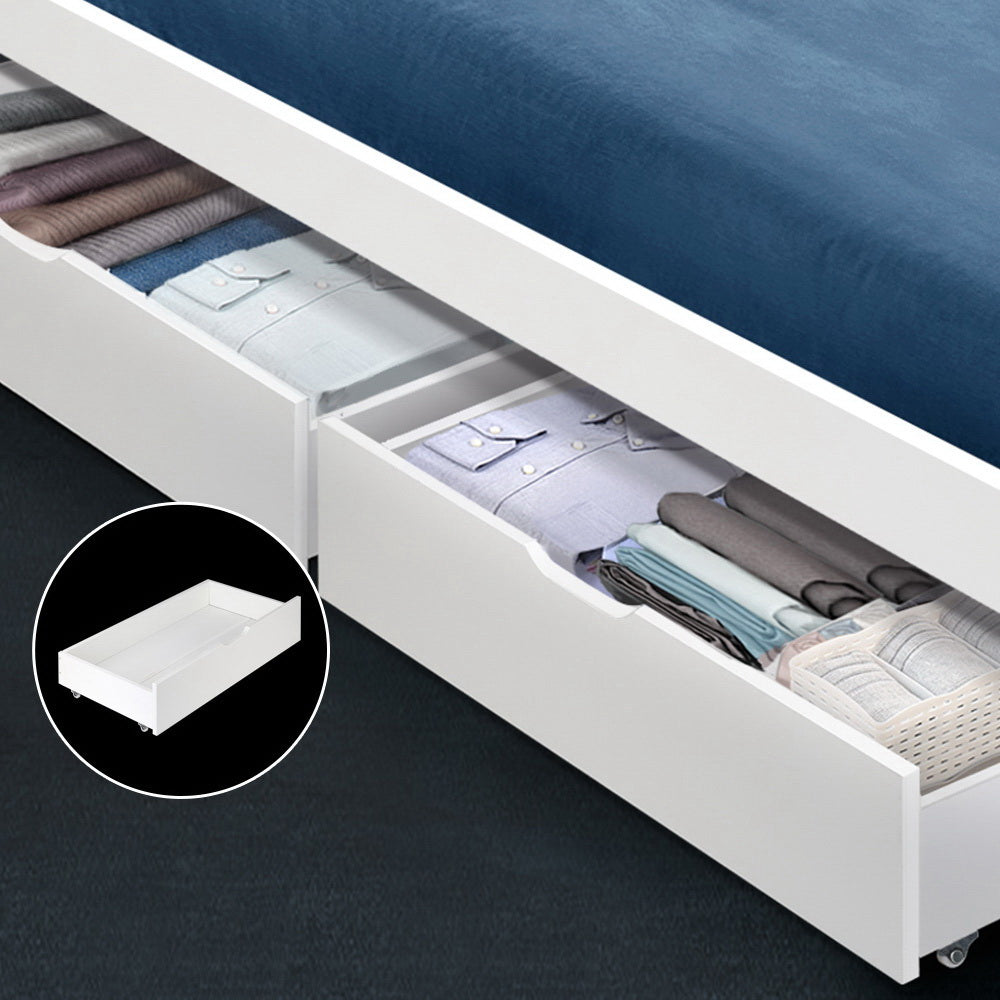 Artiss 2x Bed Frame Storage Drawers Trundle White WBED-D-DRAW03-WHX2