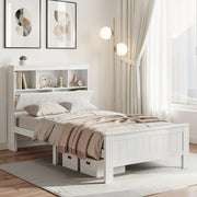 Artiss Bed Frame King Single Size Wooden with 3 Shelves Bed Head White WBED-D-S1-107-AB