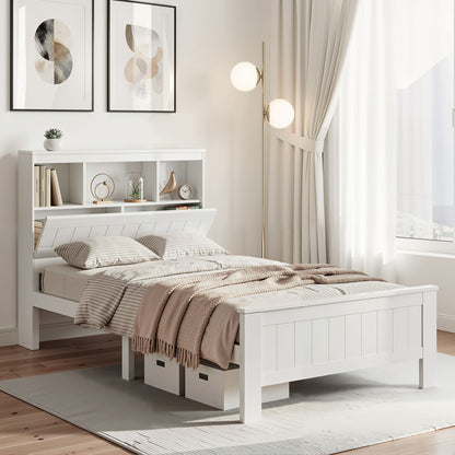 Artiss Bed Frame King Single Size Wooden with 3 Shelves Bed Head White WBED-D-S1-107-AB