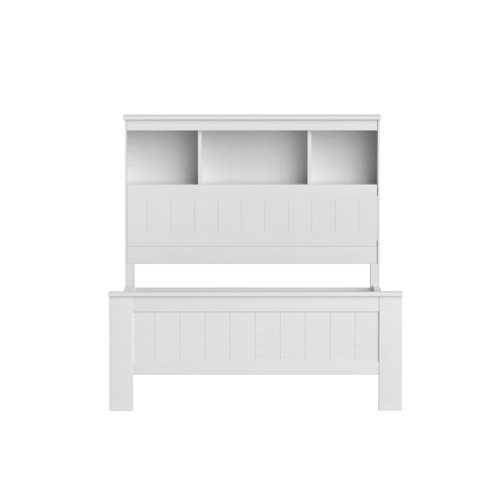 Artiss Bed Frame King Single Size Wooden with 3 Shelves Bed Head White WBED-D-S1-107-AB