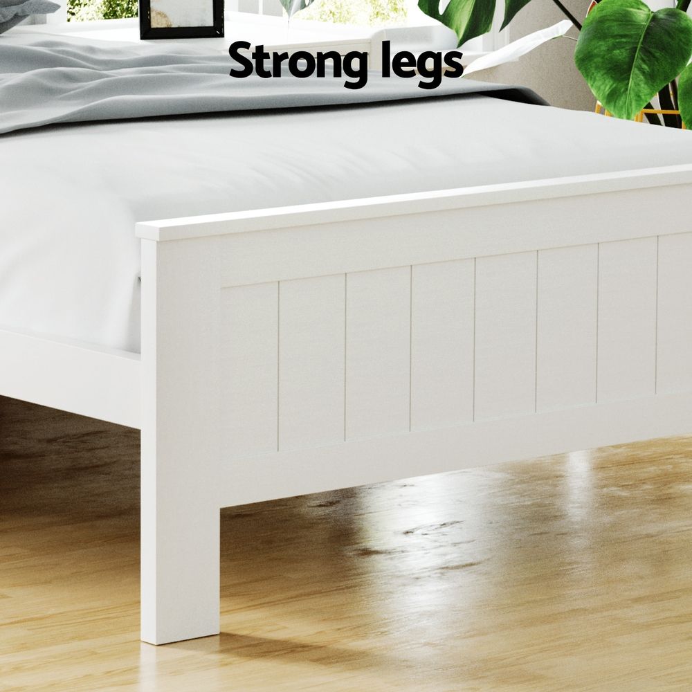 Artiss Bed Frame King Single Size Wooden with 3 Shelves Bed Head White WBED-D-S1-107-AB